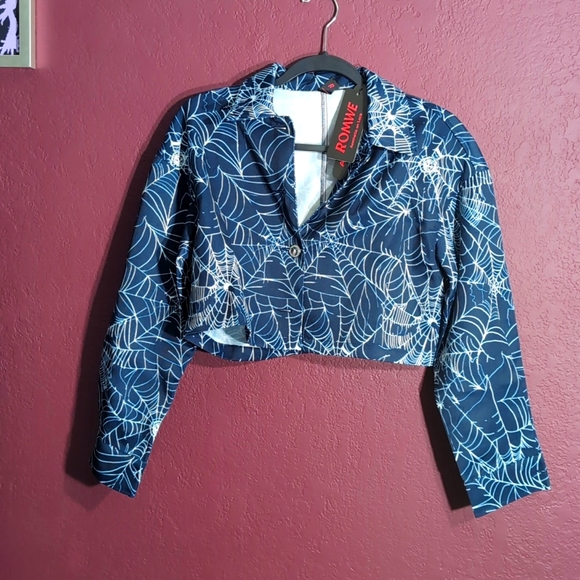 NWT Romwe Cropped Spiderweb Jacket - Picture 1 of 2